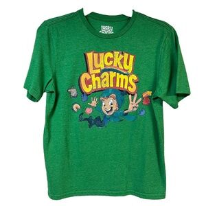 Lucky Charms TShirt Green Short Sleeve Leprechaun Spellout Y2k Graphic Tee Retro